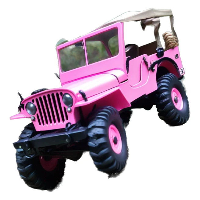 1/10 size jungle tour 1942 Willy’s pearly pink jeep crawler with installed winch  sticker