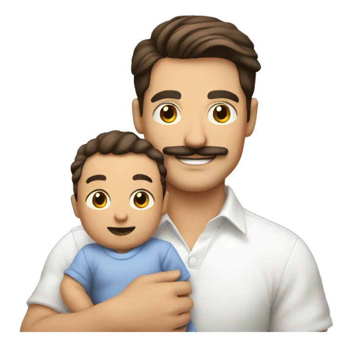 handsome smiling brunette man with mustache holding infant sticker