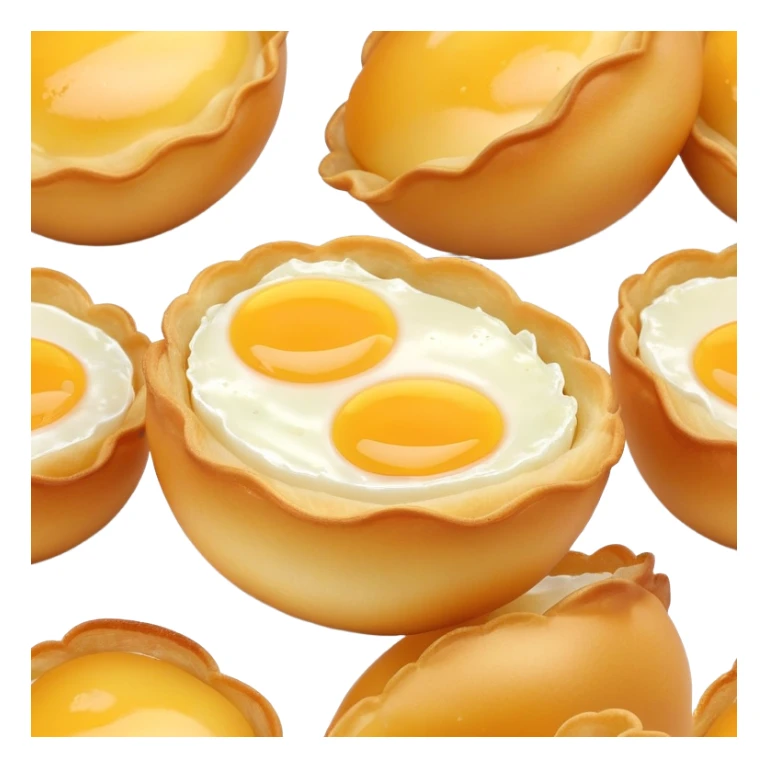 3D rendered crispy Hong Kong egg puffs (港式鸡蛋仔) with slight char marks, perfectly golden with darker spots, authentic egg-shaped bubbles, hyper-realistic texture, glossy finish sticker