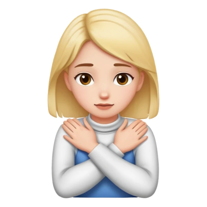 girl with her hands crossed grabbing onto her neck sticker