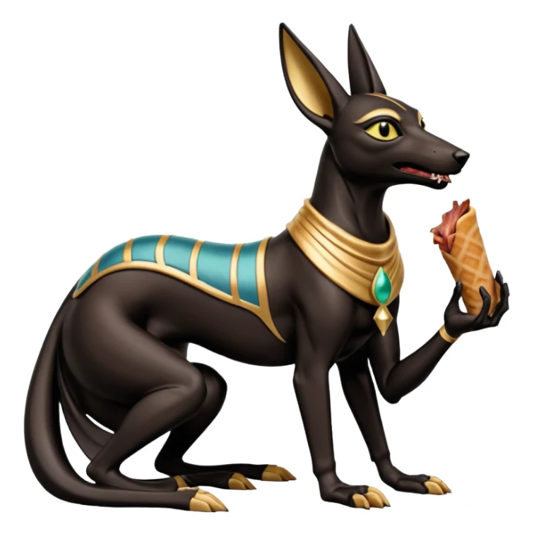  Friendly silky Black fur beautiful female alien anubis statue posed biting on store-brand bacon Usda-certified godly packaging  sticker