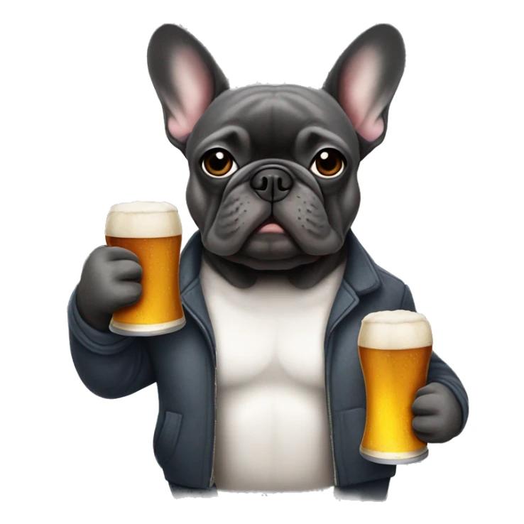 French bulldog dark grey holding a beer sticker