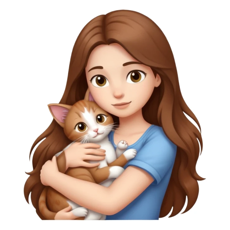 A girl with long  hair tightly hugged a kitten sticker