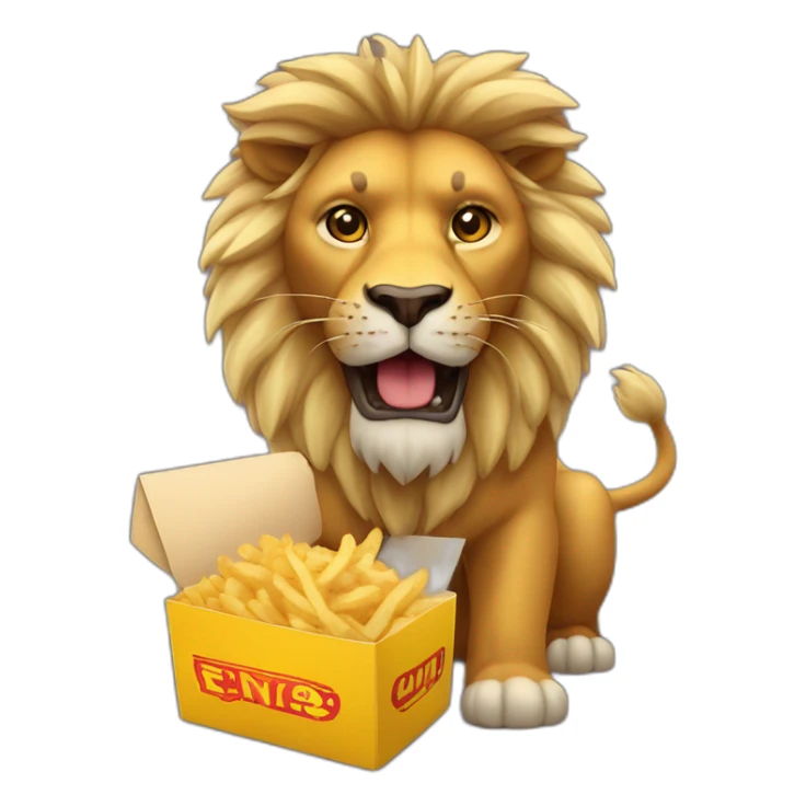 León con una caja de papas fritas sticker