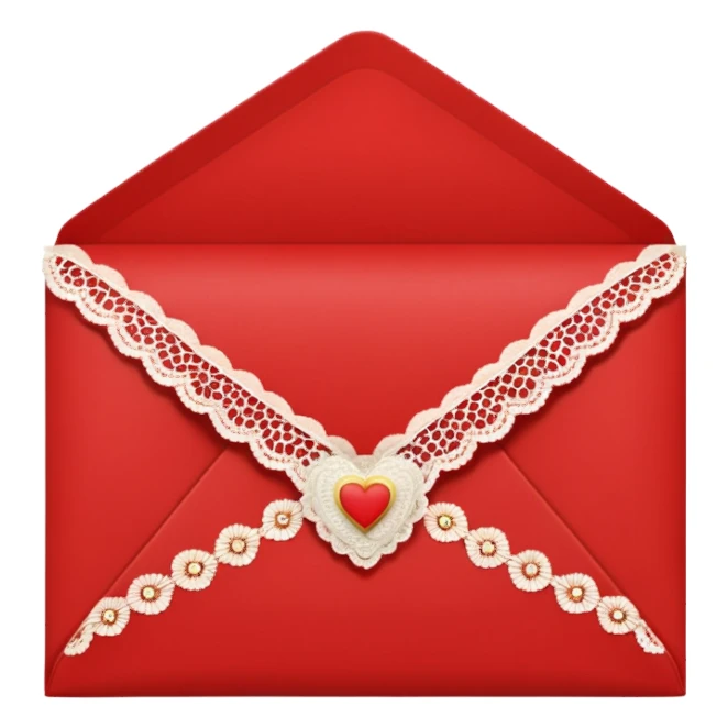 a red romantic closed envelope with yellowish white lace decoration sticker