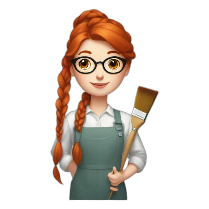 Redhead Artist painter girl with big round glasses, a thick braid a brush sticker