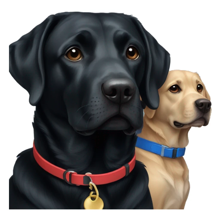 Only 2 dogs, both black labradors. The one on the left should be a bit bigger. The dog on the left should have a red collar and the dog on the right should have a blue collar. sticker
