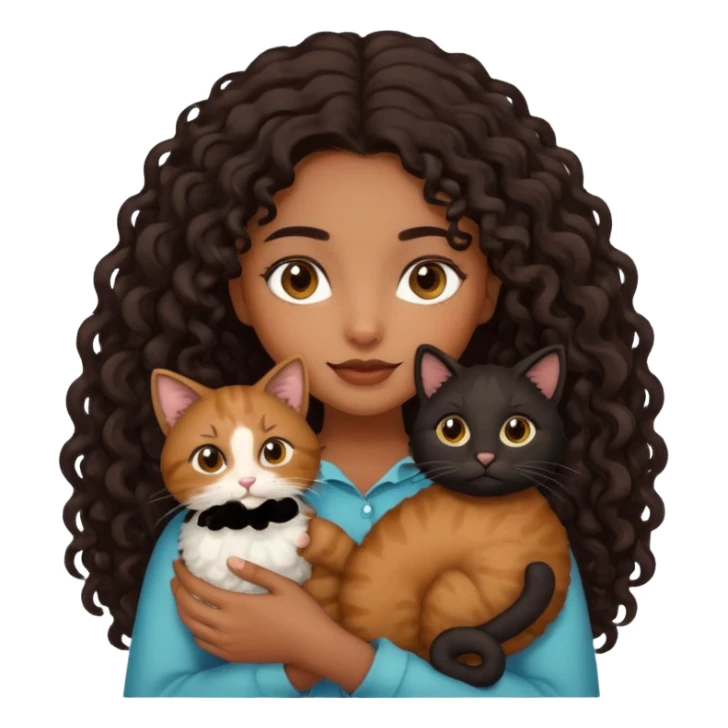 Brown skinned girl with long curly black hair holding brown cat  sticker