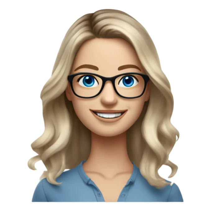 Shoulder length Balayage pale model lady with glasses and blue eyes happy  sticker