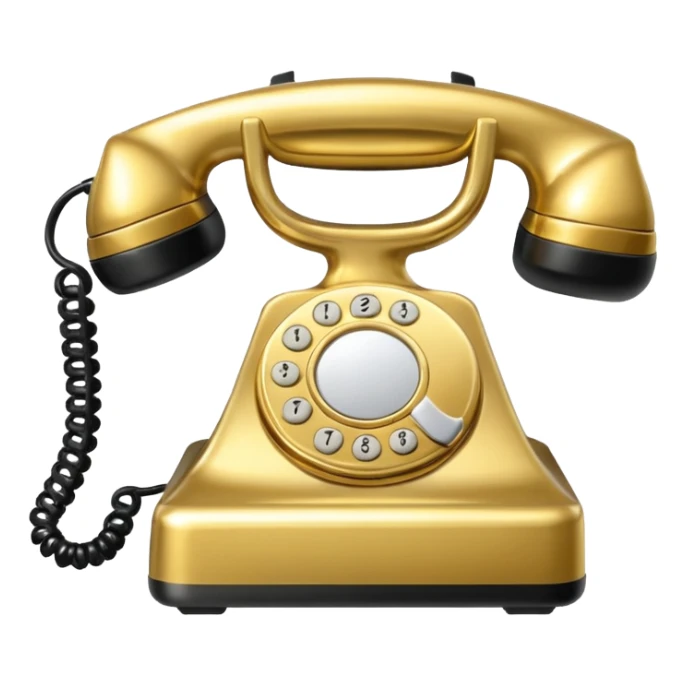 One single shiny Gold and black phone icon, png, no background, no border sticker