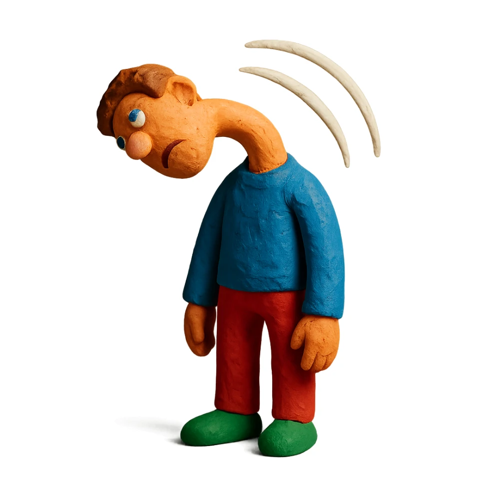 character with exaggerated neck bend, whiplash sticker