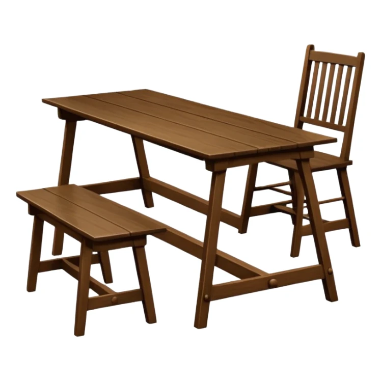 A glass topped rectangular trestle table with a high-backed chair on each short side and a bench on each long sided  sticker
