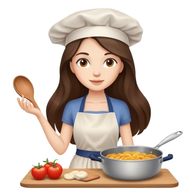 beautiful pale brunette girl with long hair cooking sticker