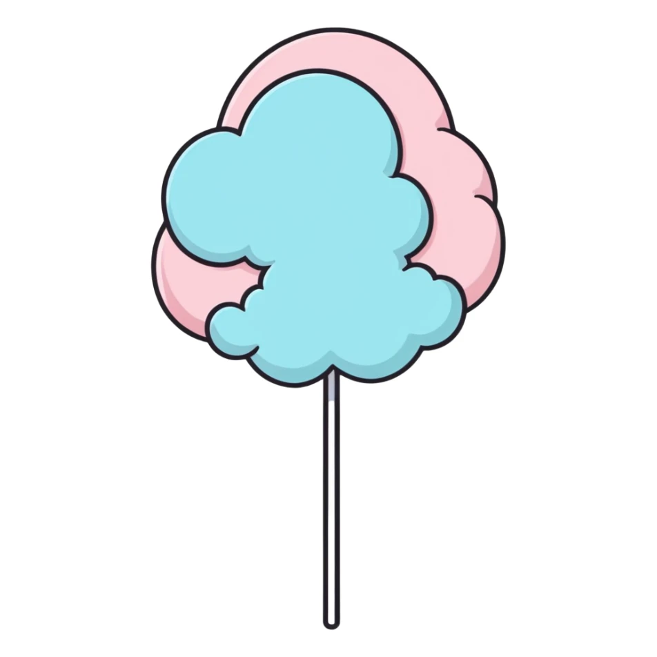 fluffy, smooth cotton candy in pastel pink, cartoonish sticker style sticker