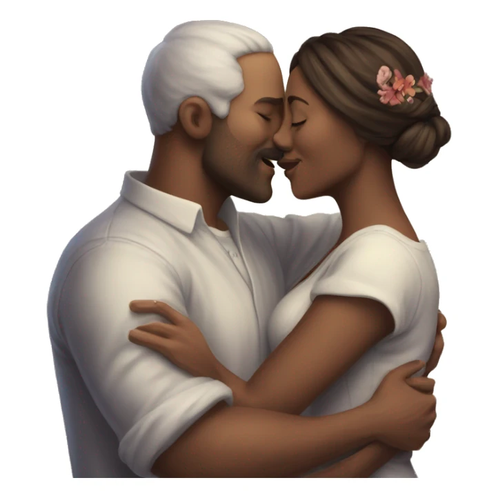 A man kiss a woman tha bacroun is a htel sticker