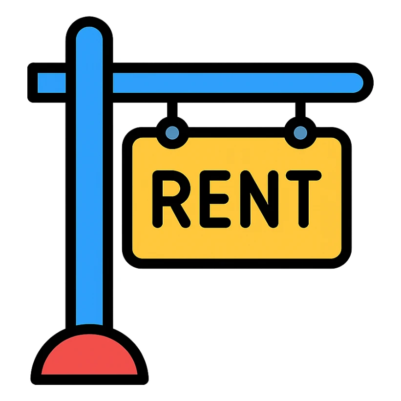 rent sign board icon with color outline, transparent background sticker