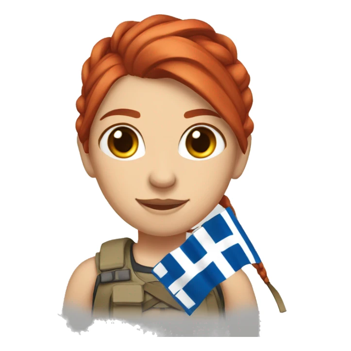 a red hair pony tail female mountain summiteer with greek flag sticker