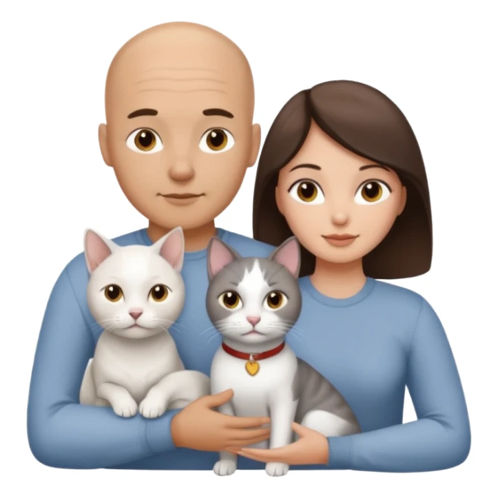 Bald guy and brunette girl with a white dog and Grey cat sticker