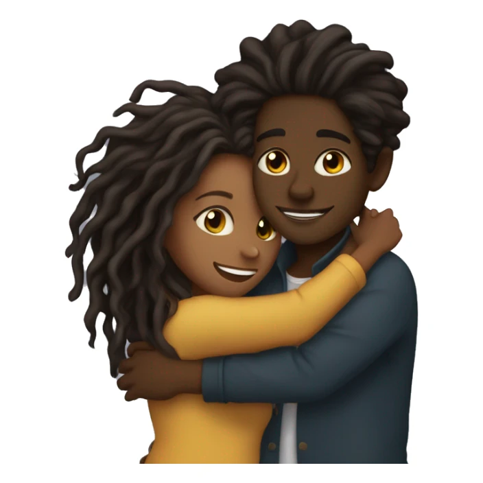 Brown girl with wavy hair hugging black boy who has dreads  sticker