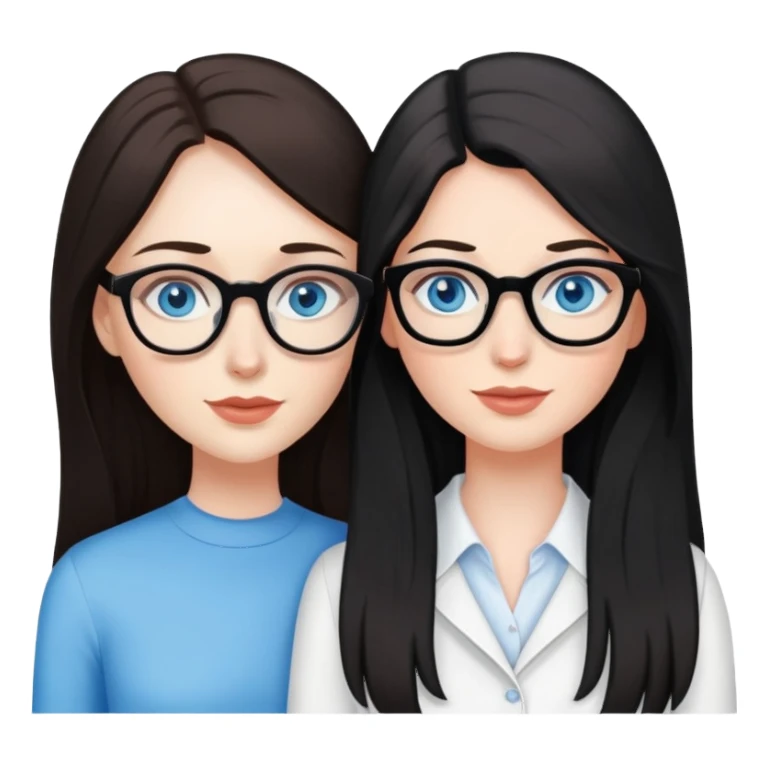 White skin long black haired woman with blue eyes with white skin long brown haired woman with blue eyes and glasses in love sticker