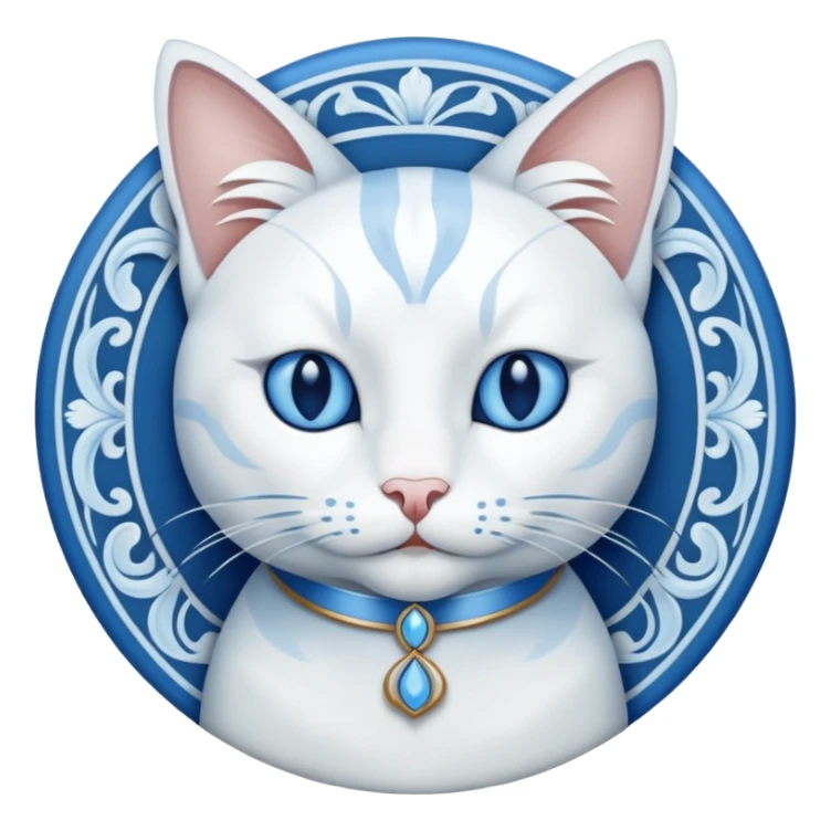 White and blue Cat art nouveau sticker