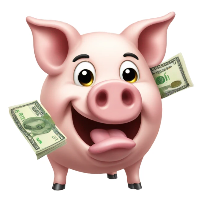 Pig with money coming out of mouth sticker