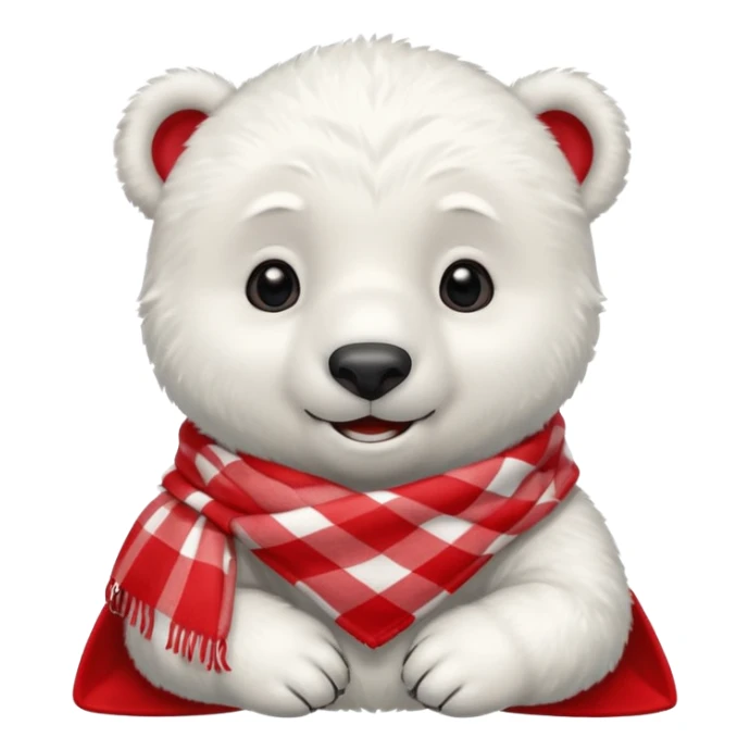 baby Polar Bear, smiling, wearing red Checkered Triangle scarf sticker