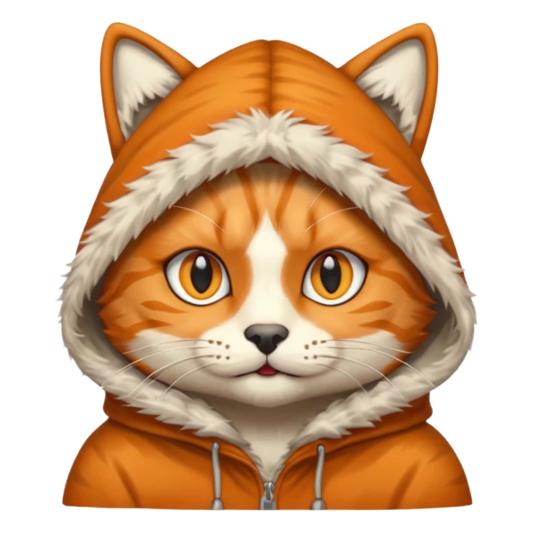 The emoji orange cat with a wolf's hood on its head
Lire this sticker
