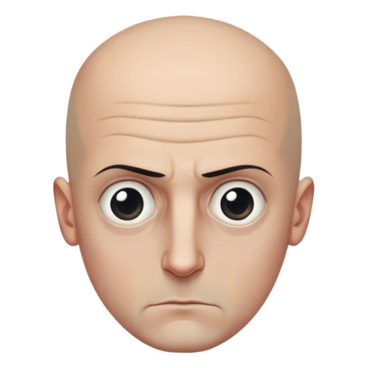 Steven Miller, bald, intense scowl, very narrow rectangular head, bottom lip sticking out, eyelids nearly shut and drooping on the outer sides, extremely dark areas around eyes sticker