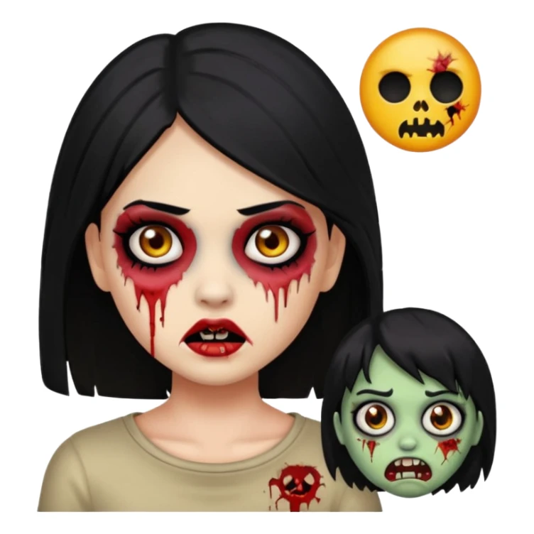 franjinha, zombie, emoji, menina, cabelo preto sticker