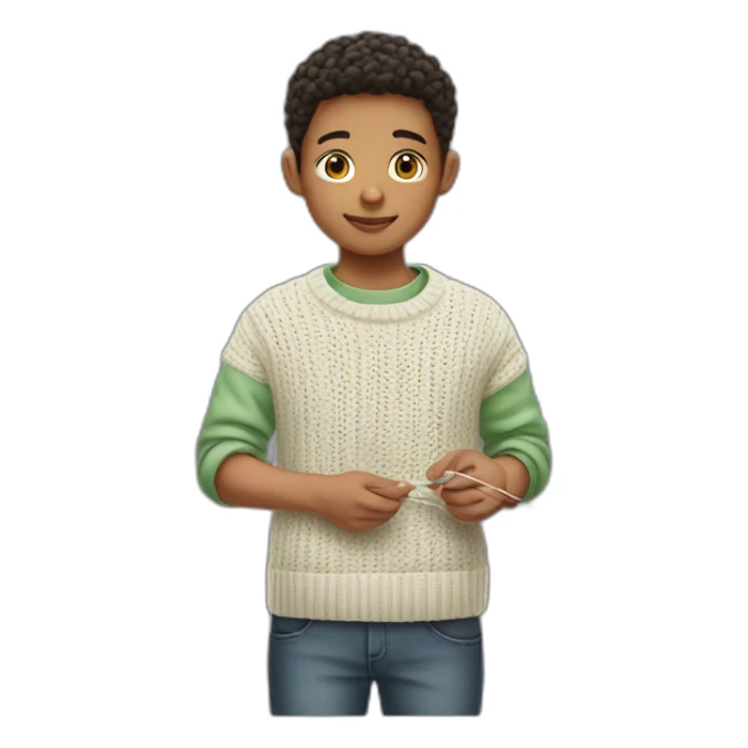 Mixed race boy knitting a shirt sticker