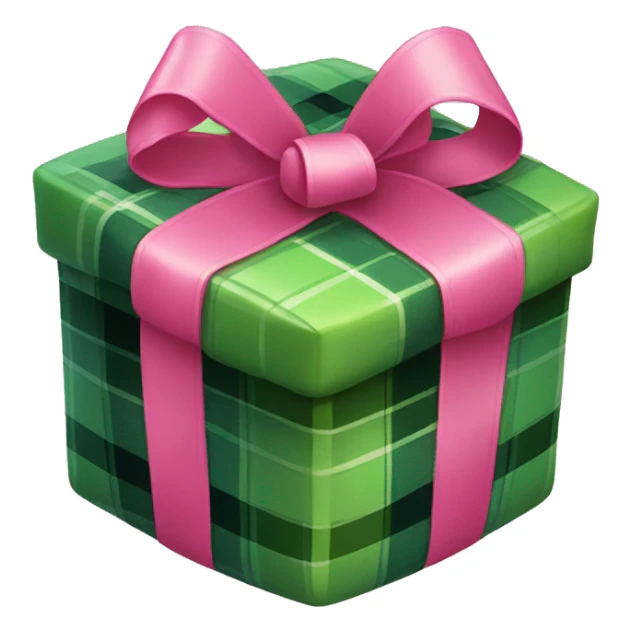 green plaid present with pink ribbon sticker