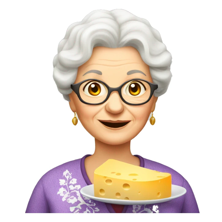 Ukrainian granny with plate of cheese for wine sticker