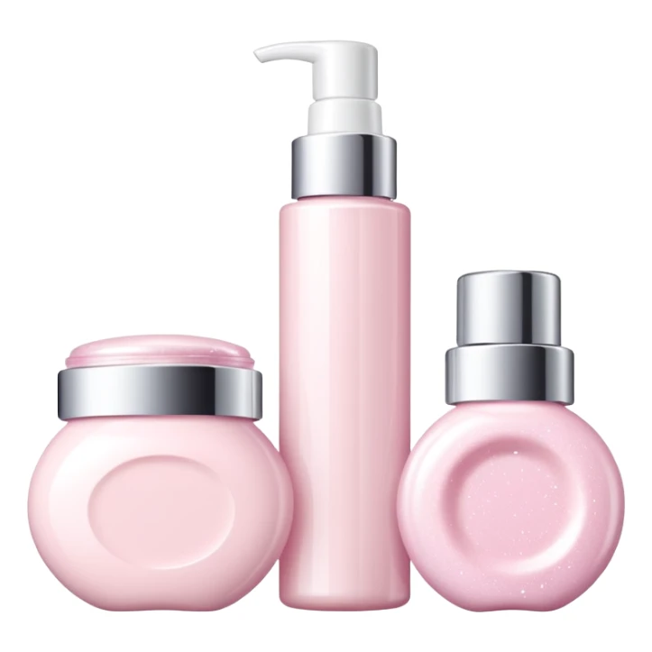 three white standing beauty products, sparkles around sticker