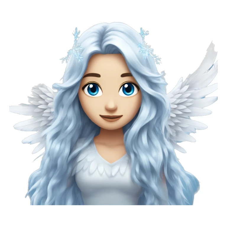 big wings, silver, feather, icy ,snowflake, Beautiful, fairy, long hair, blue eyes sticker
