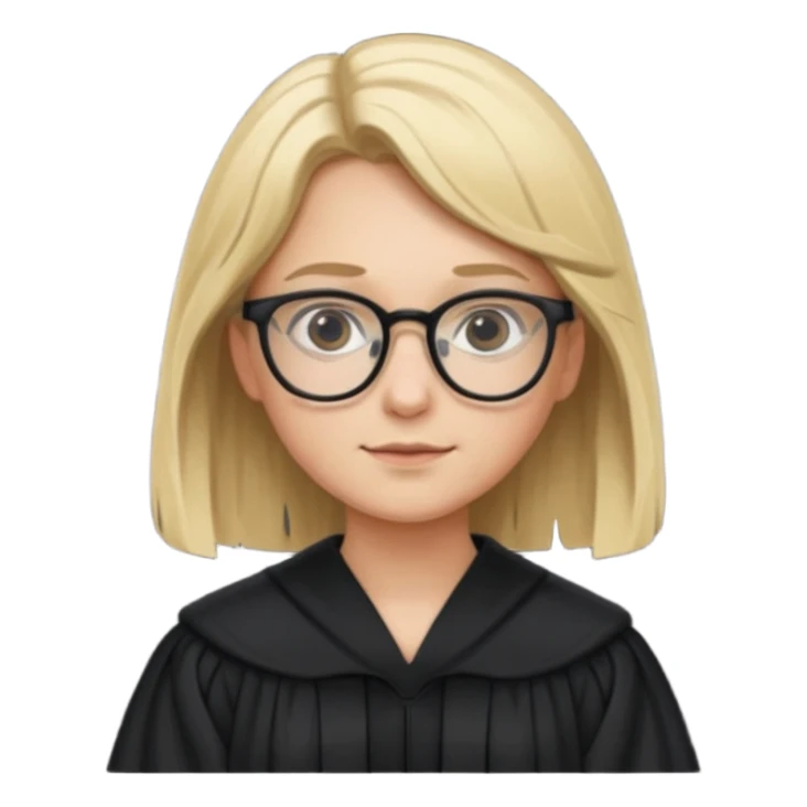 Young judge, blonde hair with glasses and robe sticker