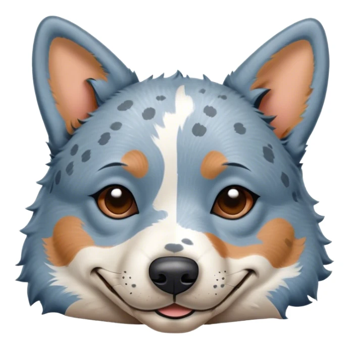 Meme-Worthy Cute Sleeping Blue Speckle Australian Cattle Dog Portrait Emoji, Head resting peacefully with a contented smile, showcasing a robust build and a luxuriously soft blue speckle Fur, eyes shut in a serene nap, Simplified yet hilariously adorable features, highly detailed, glowing with a soft, drowsy light, high shine, relaxed and utterly lovable, stylized with an air of playful laziness, bright and heartwarming, soft glowing outline, capturing the essence of a comically sleepy herder, so meme-worthy it feels like it could instantly become the next viral sensation of adorable slumber! sticker