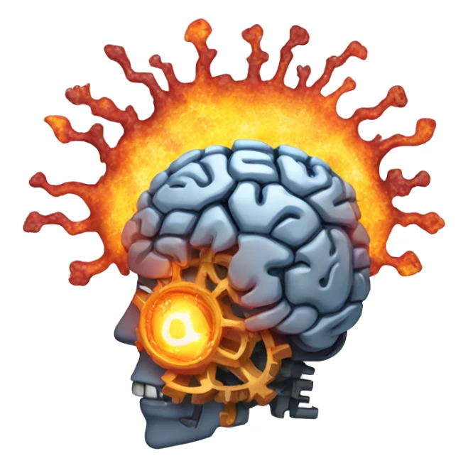 brain made of gears bursting into flame sticker