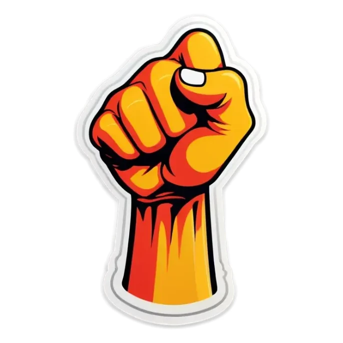 A fist holding boomerang in it sticker