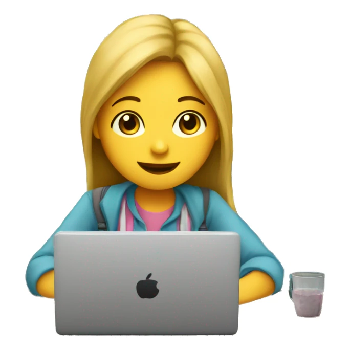a girl in front of laptop doing lessons sticker