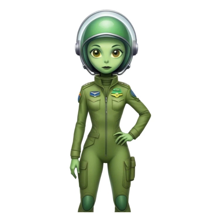 green alien reptilian woman in pilot uniform , full body full figure sticker
