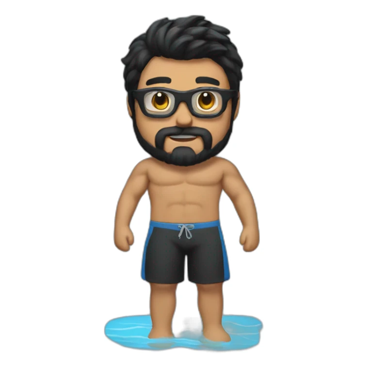 Swimming guy black hair beard muscles googles sticker
