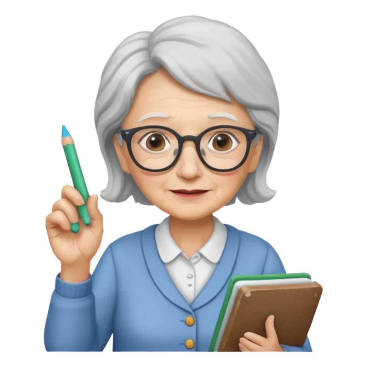 woman teacher, old, wearing glasses, hold chalk on hand sticker