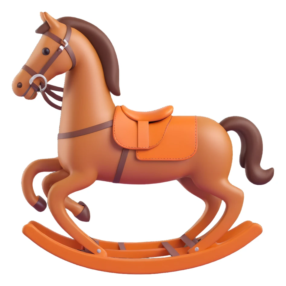 rocking horse, 3D, Hermès orange, leather texture, premium, no text sticker