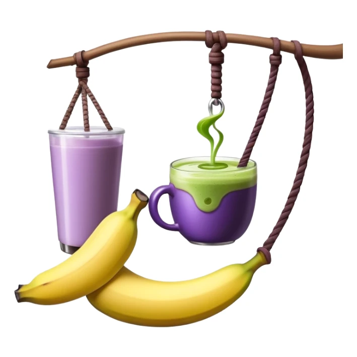 Purple banana on a swing drinking a matcha latte sticker