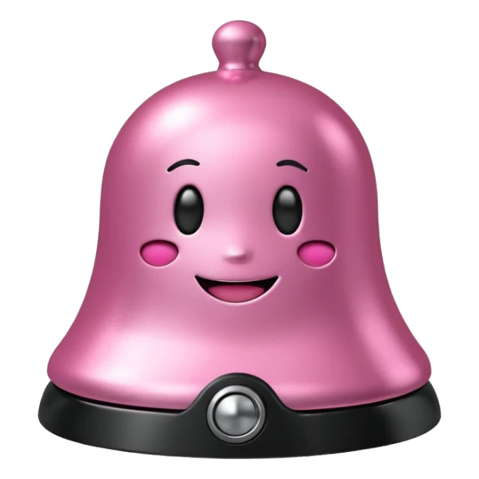pink call bell with black base and silver knob and with smiley face on it sticker