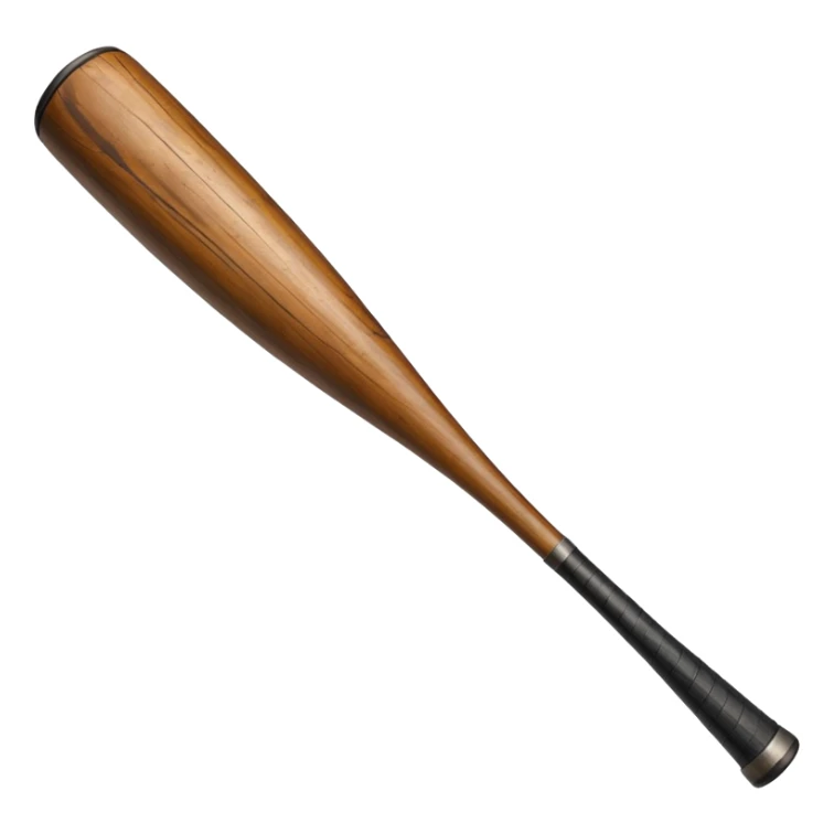 old thick wooden baseball bat, worn and scratched sticker