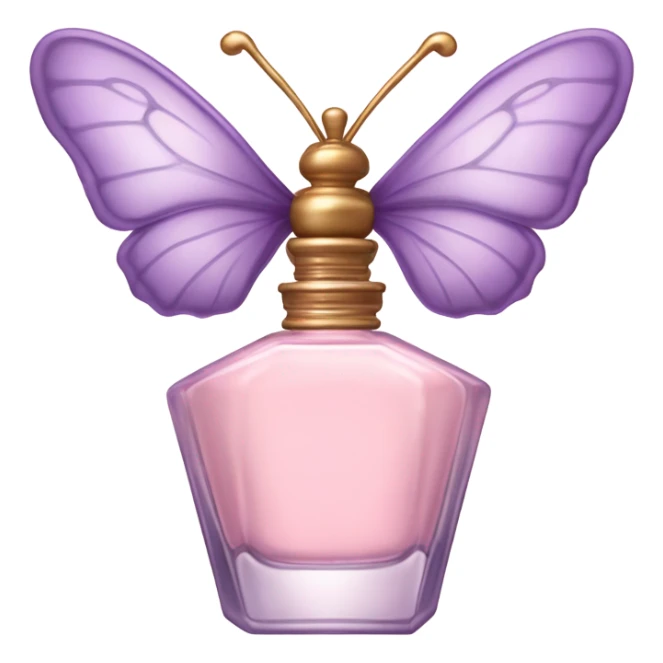 A dreamy vintage perfume bottle in soft pastel pink, adorned with delicate violet butterfly wings. sticker