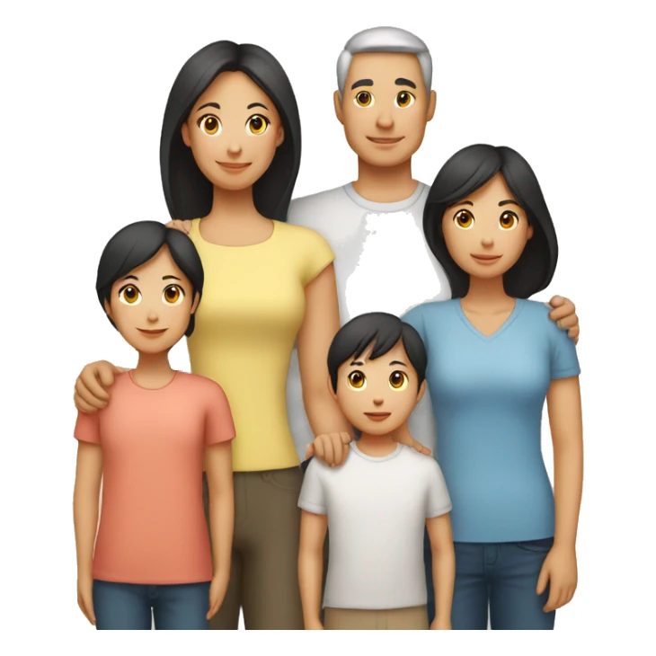Family. White mother, asian father, 3 daughters, 1 son sticker