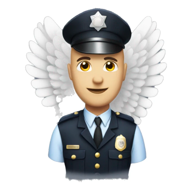 A White Police man bald with cap with Big ANGEL WINGS sticker